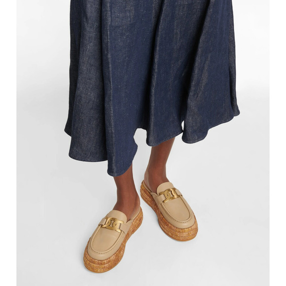 Tods Kate Leather/Raffia Slip On Platform Mules Slippers Natural Women's EU 38 - Picture 2 of 9